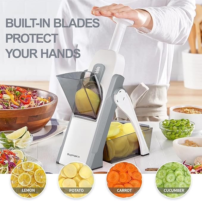 Upgraded Kitchen, Larger Food Port, Food Slicer, Potato Fryer, Adjustable